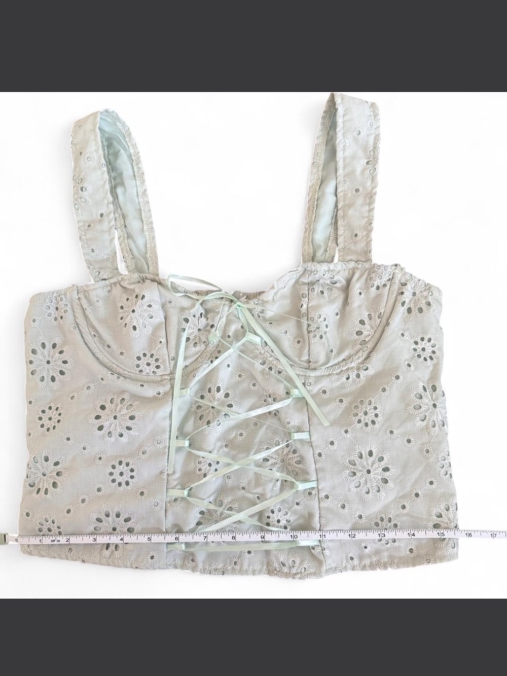 L / musera Lace-Up Eyelet Corset top - Light Sage green